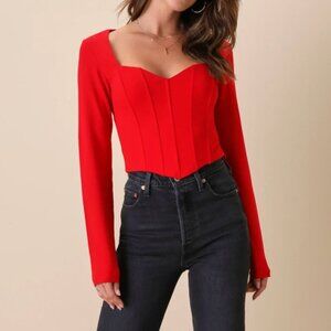 NWT • Lulus • Radiating Romance Red Long Sleeve Cropped Bustier Top - Size S